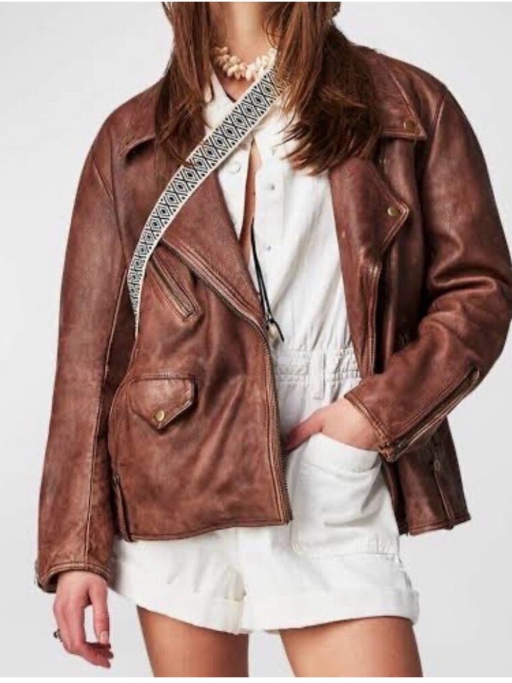 NWT (MSRP. $698) Free People Jealousy Leather Moto Jacket We The Free Brown M